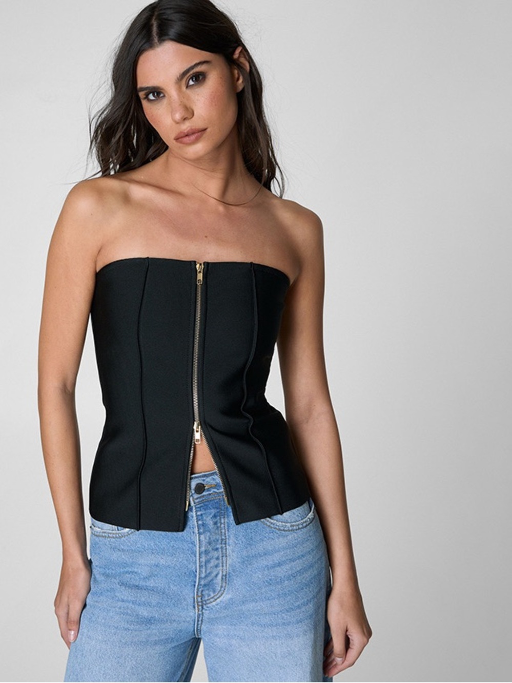 Nasty Gal Black Strapless Zip-Front Corset Camisole